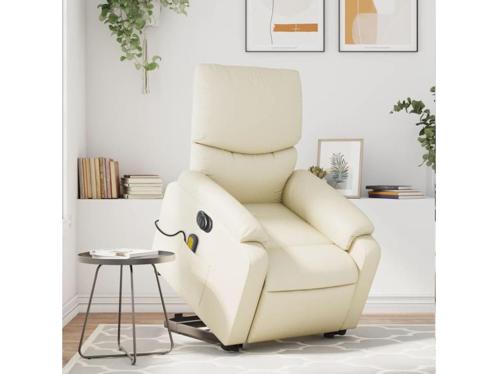 Sillón de masaje elevable eléctrico cuero sintético crema