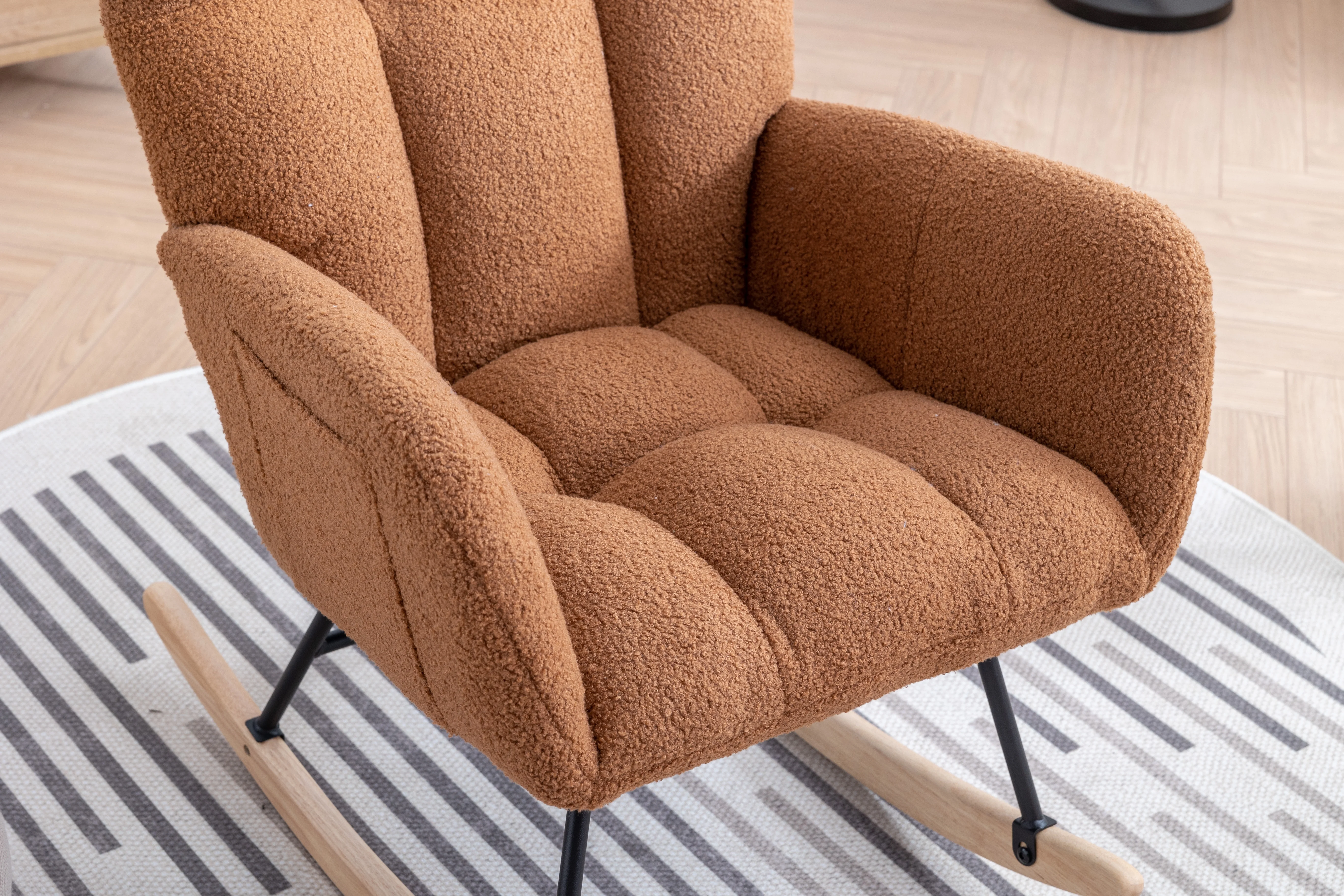 Rocking Chair Nursery,Teddy Upholstered Glider Rocker with High Backrest,Modern Rocking Accent Chairs Glider Recliner for Living Room, Nursery, Bedroom,White - Image 12
