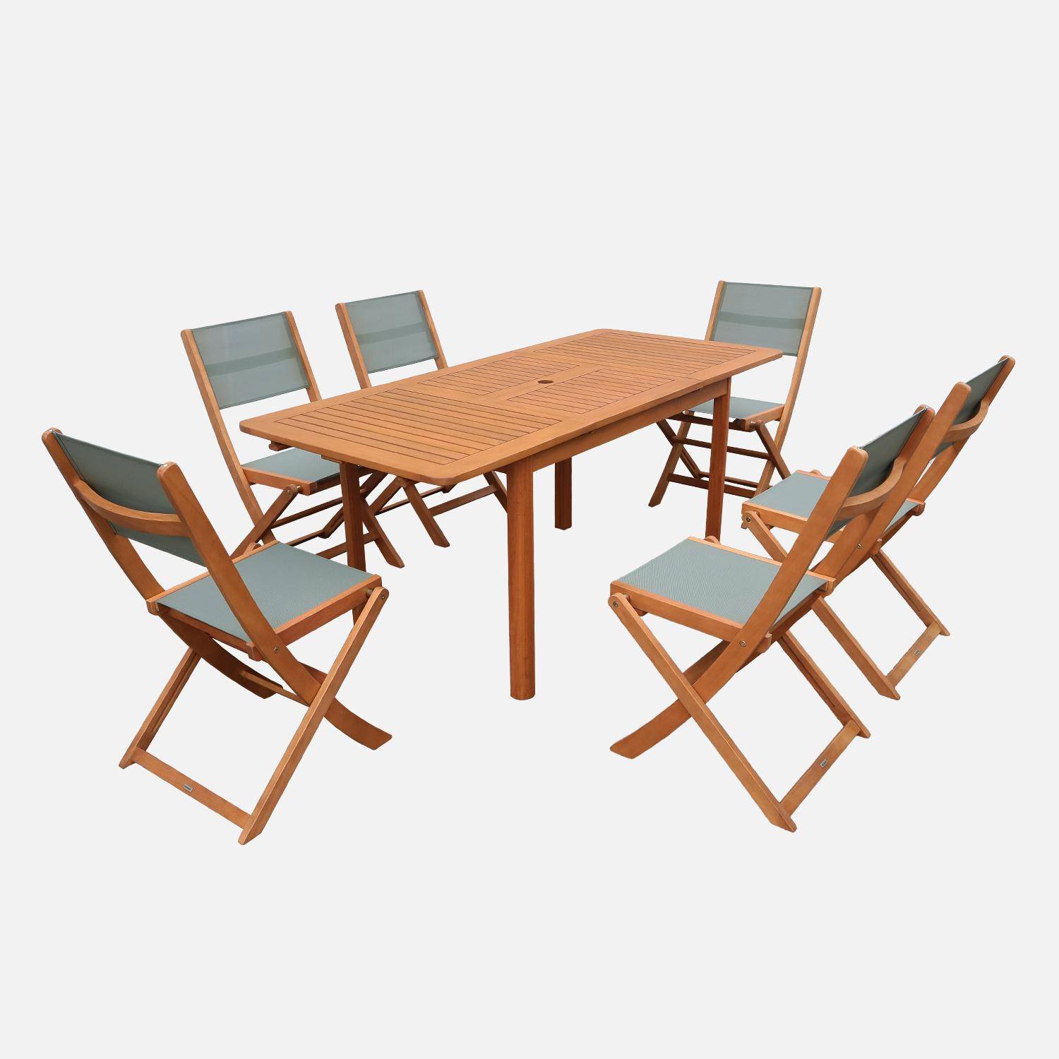 Arbo + Almeria - Conjunto mesa de jardín extensible de madera de eucalipto con 6 sillas