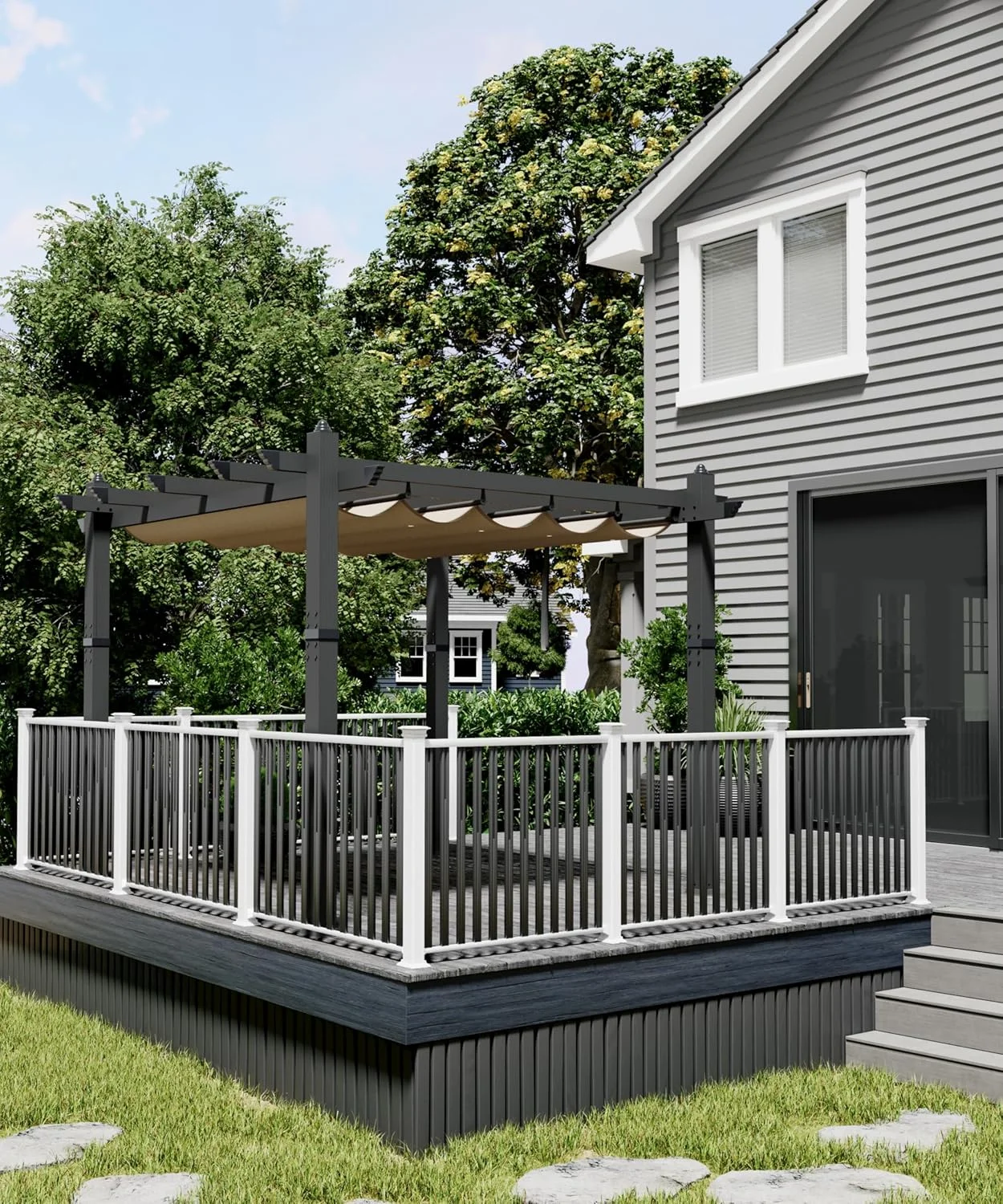 EastVita 10x10 Ft Aluminum Pergola,Outdoor Pergola with Adjustable Canopy,Reinforced Frame Metal Pergola for Backyard,Garden and Deck - Khaki - Image 11
