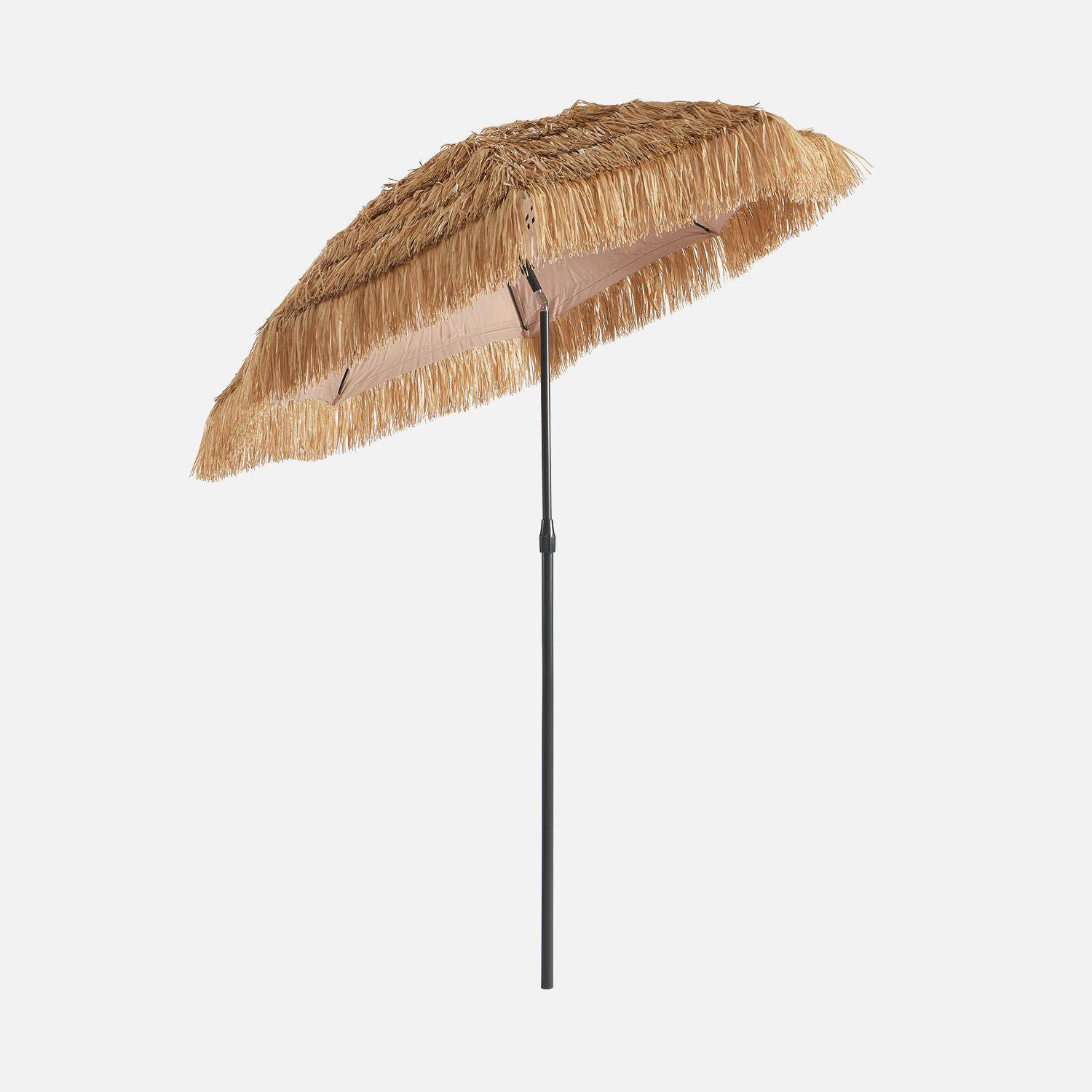 Monaco - Parasol redondo recta exótica, Ø2m + acero efecto madera y paja