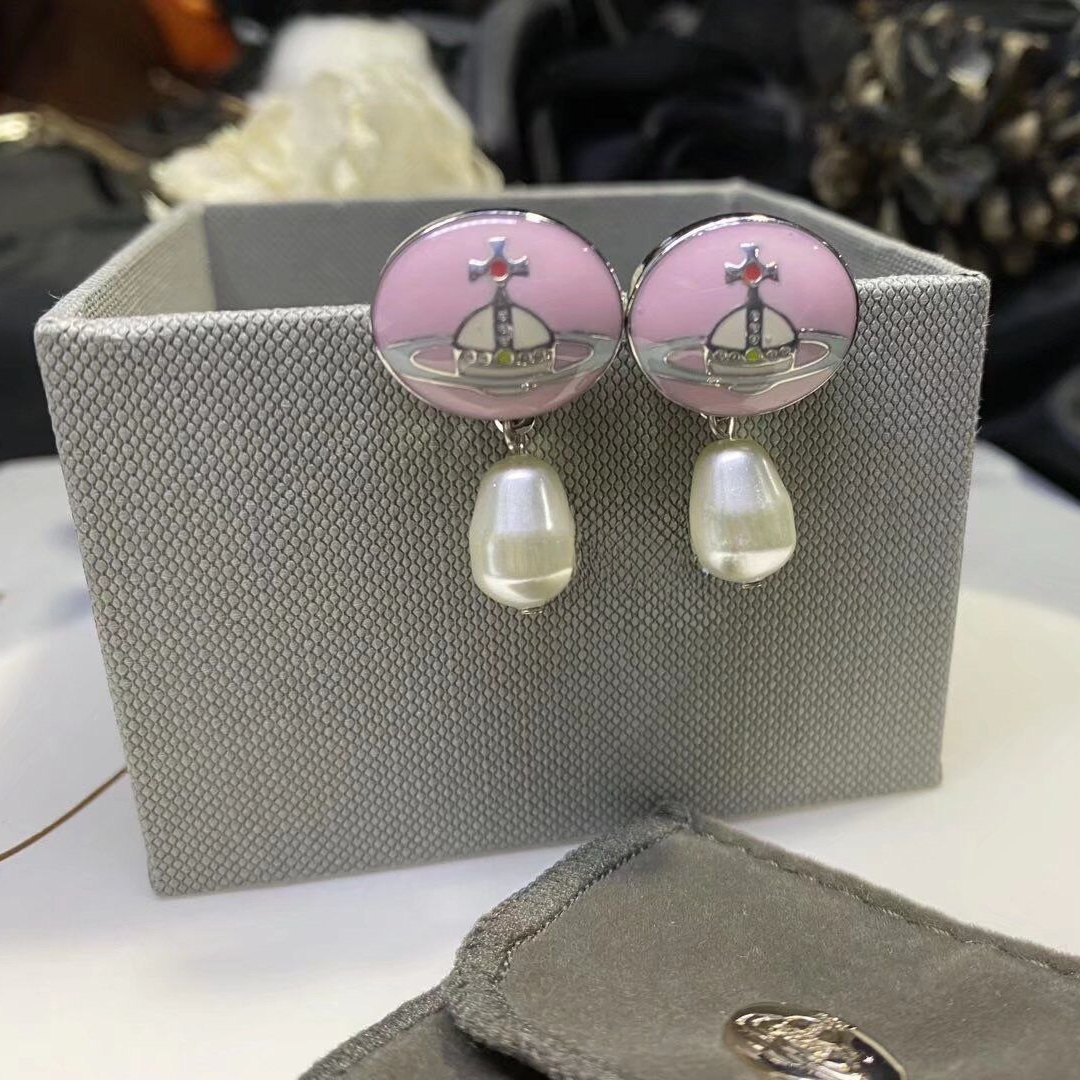 Vivienne Westwood Enamel Detachable  Teardrop Pearl Earrings - Original Replica Club