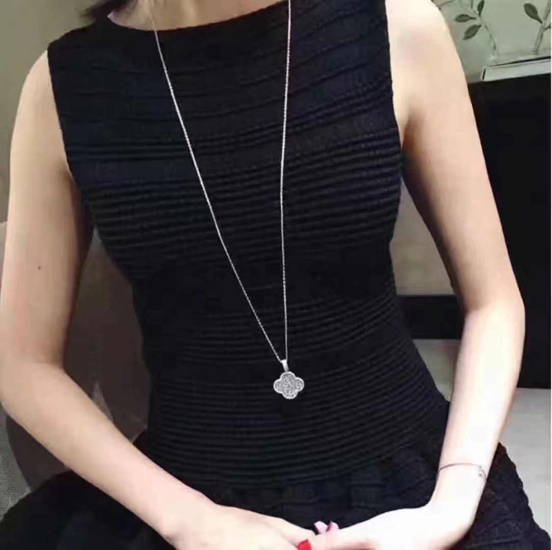 VCA Full Diamond Paved Large Clover Magic Alhambra Long Necklace, 1 motif - Original Replica Club