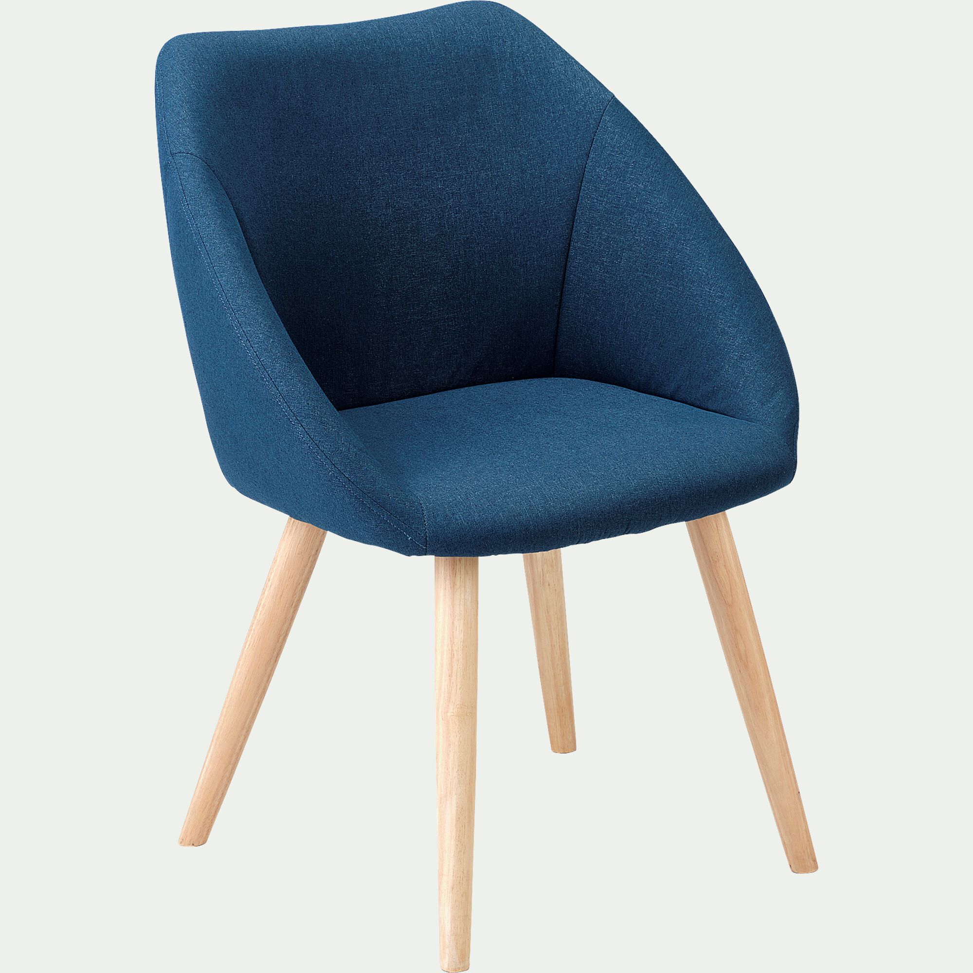 DELINA - Chaise en tissu avec accoudoirs et piétement naturel - bleu figuerolles