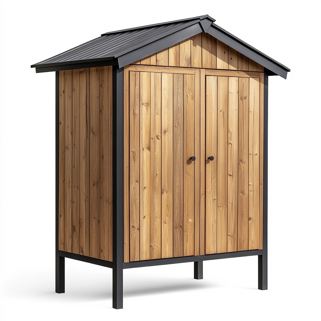 Cobertizo jardín almacenamiento exterior 83x40x92 cm madera natural acero impermeable armario JP0297847