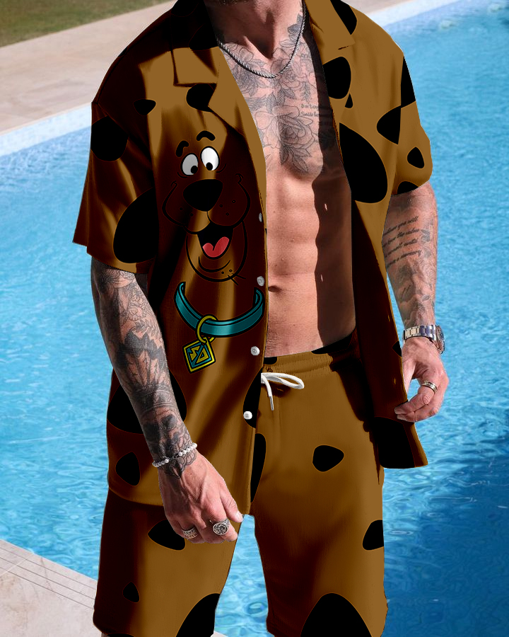 Men's 80s Nostalgic Animation Short Sleeve Shirt Set 167