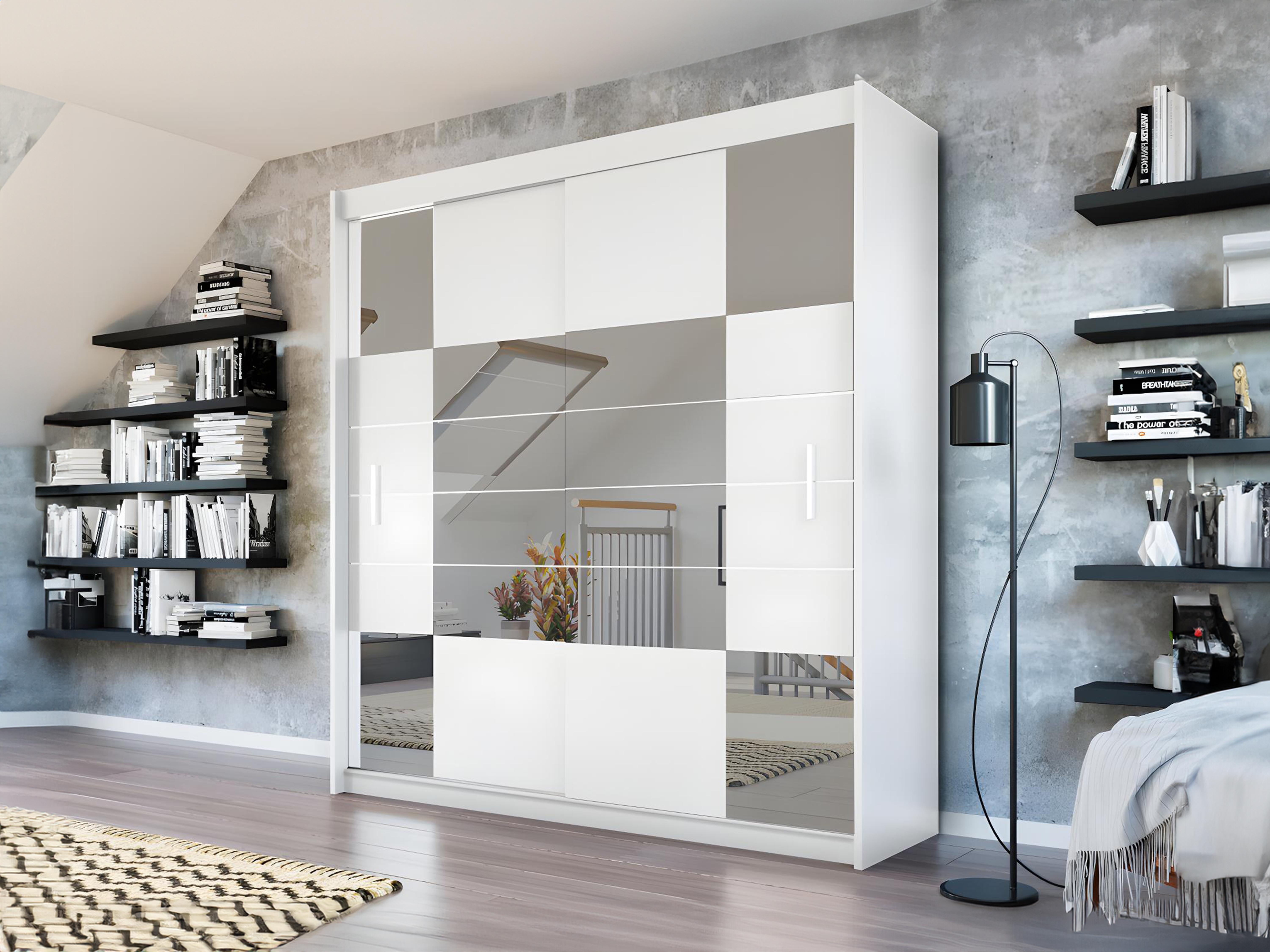 Armario 2 puertas correderas - Con espejo - 203 cm - Blanco