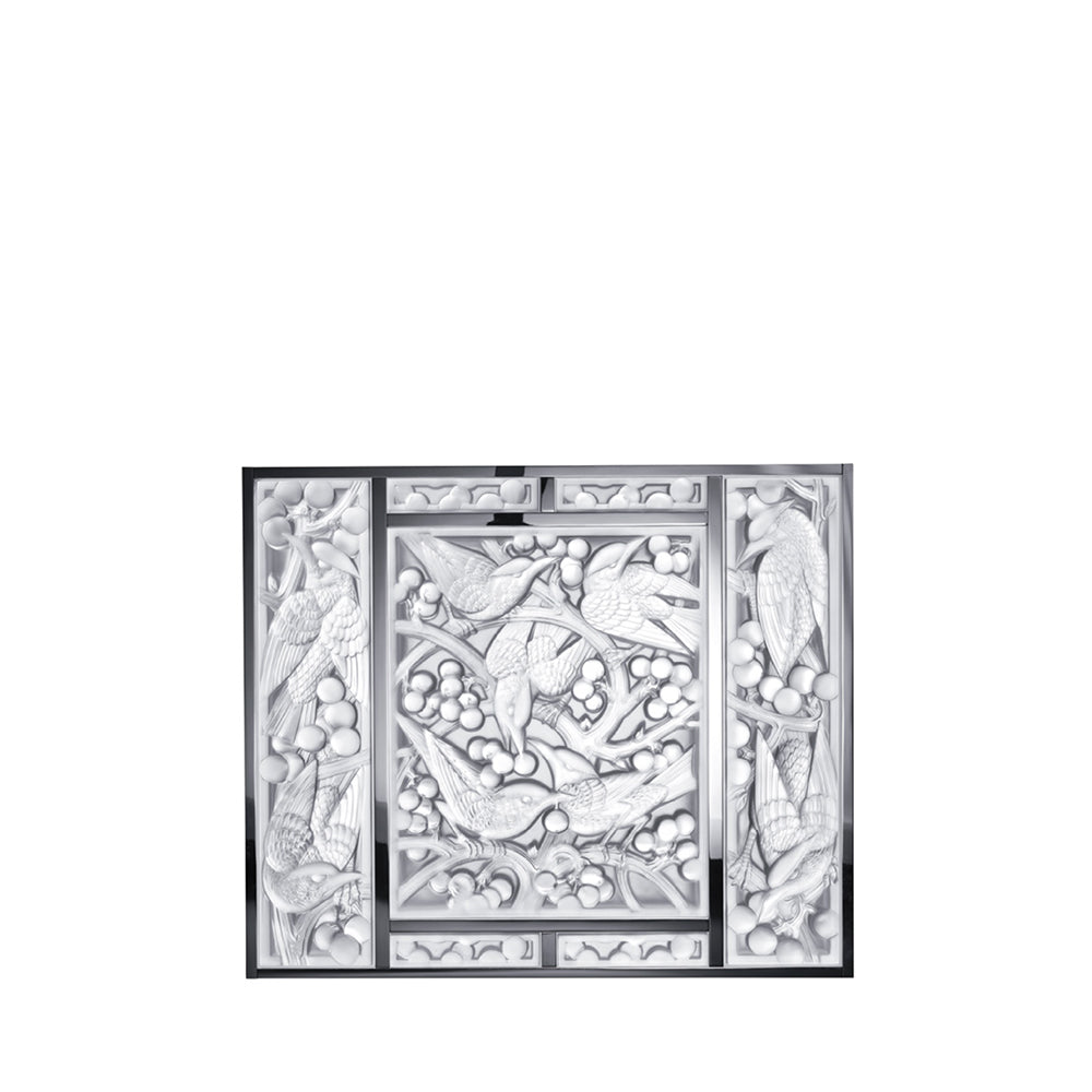 PANNEAU DÉCORATIF MERLES ET RAISINS TÊTE BAISSÉE - CRISTAL INCOLORE, MIROITÉ, CHROMÉ