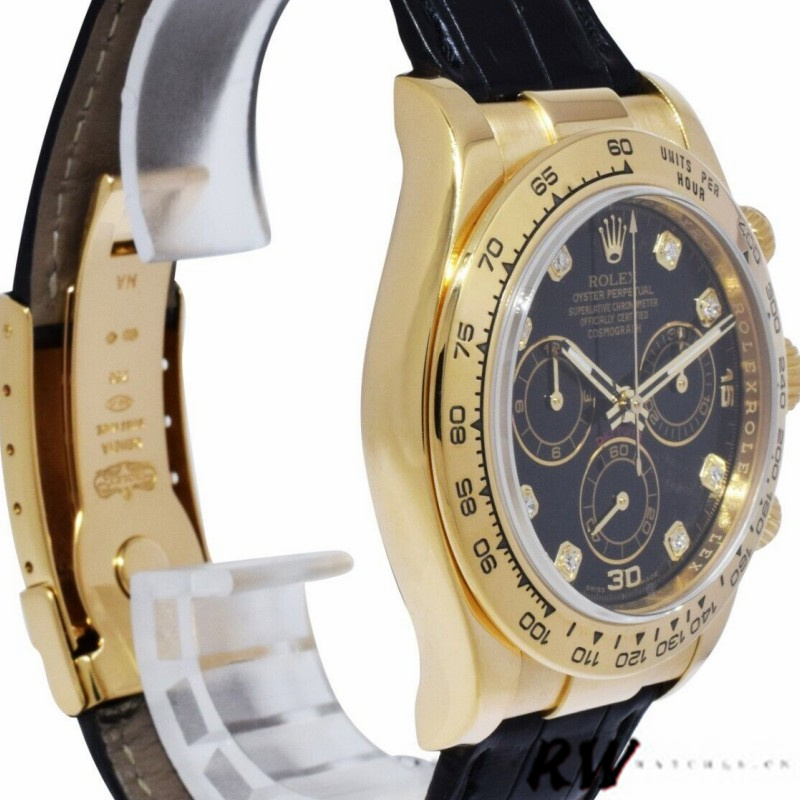 Rolex Daytona 116518 Black Diamond Dial Black Leather strap 40mm Mens Replica Watch
