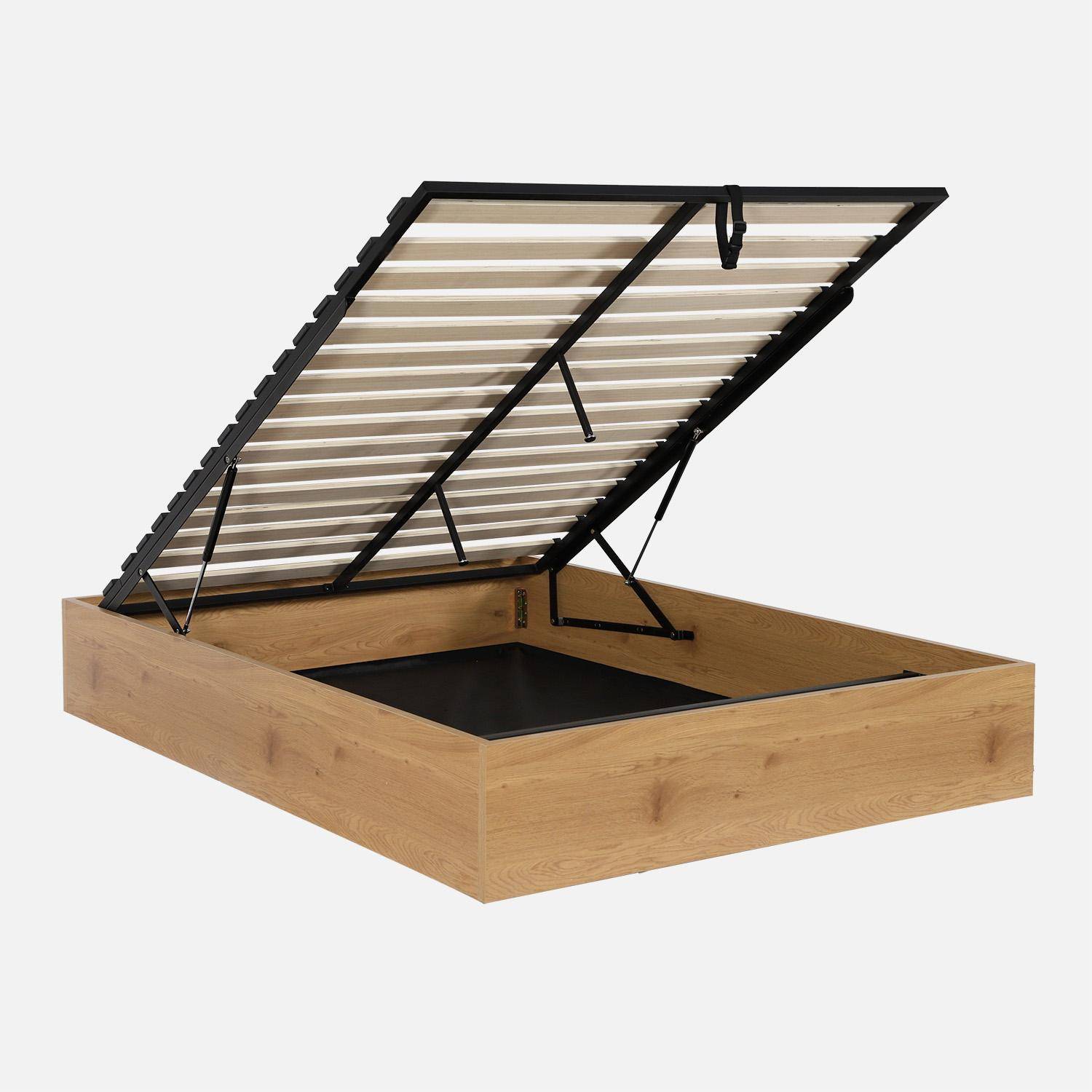 Lift - Cama con cajón y somier de láminas 140x190cm, decoración madera