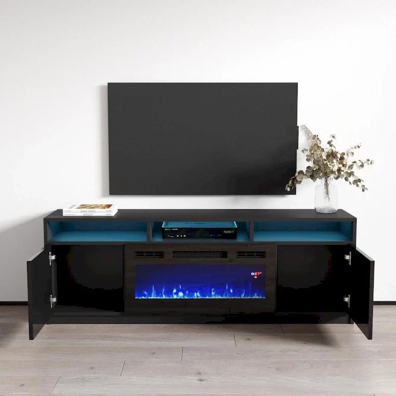 Modern 63-Inch TV Stand with Reno 05 Electric Fireplace