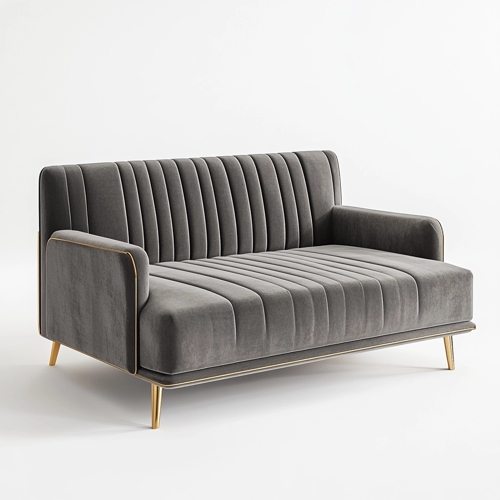 Sofá moderno para sala de estar terciopelo gris con patas doradas elegante y cómodo