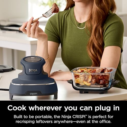 4 in 1 Portable Glass Air Fryer Cooking System, 4QT & 6 Cup Glass Containers with Storage Lids, Easy Meals, Microwave, Freezer & Dishwasher Safe, Air Fry, Bake & More, Cyberspace, FN101GY