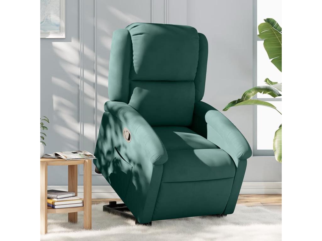 Sillón reclinable elevable terciopelo verde oscuro