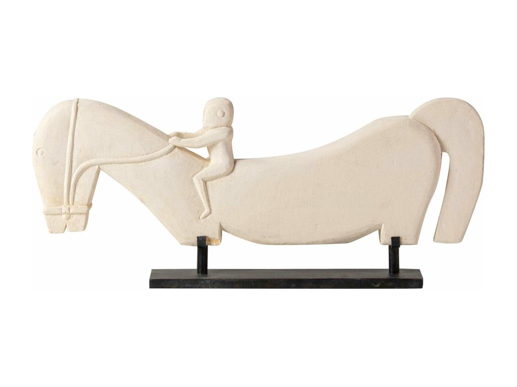Figura Caballo Piedra Blanca 84x10x35 Cm