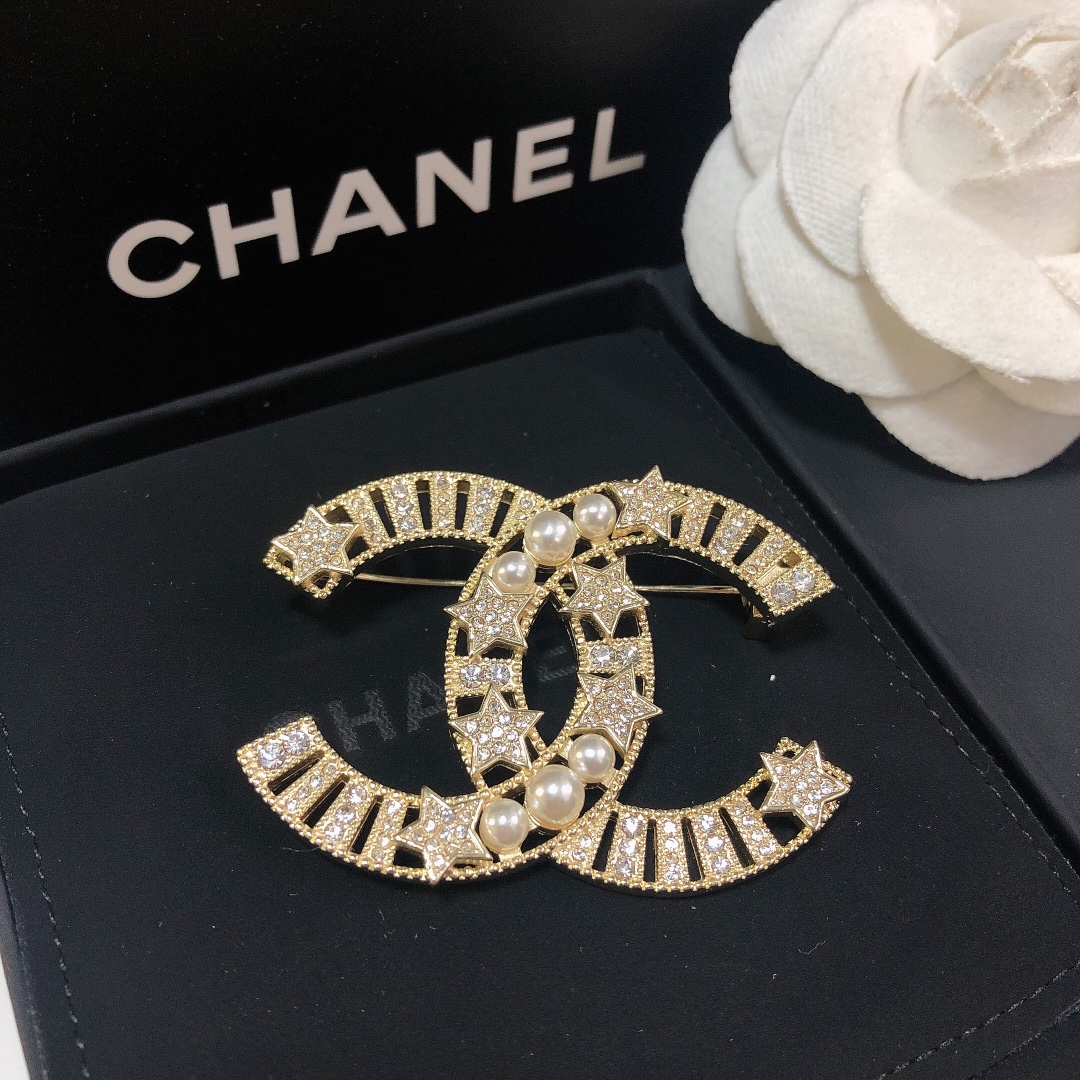 Chanel Star Rhinestone Pearl Brooch - Original Replica Club