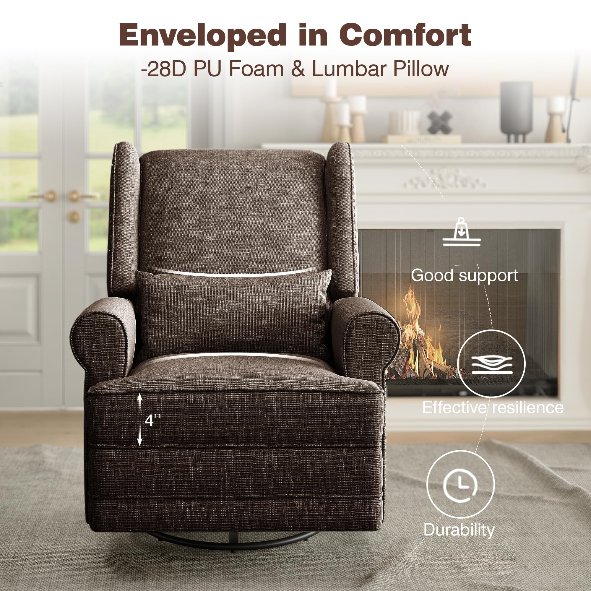 Royalcraft Swivel Nursery Glider Recliner, Comfy Upholstered Glider Chair with Lumbar Pillow and Footrest, Beige - Image 34
