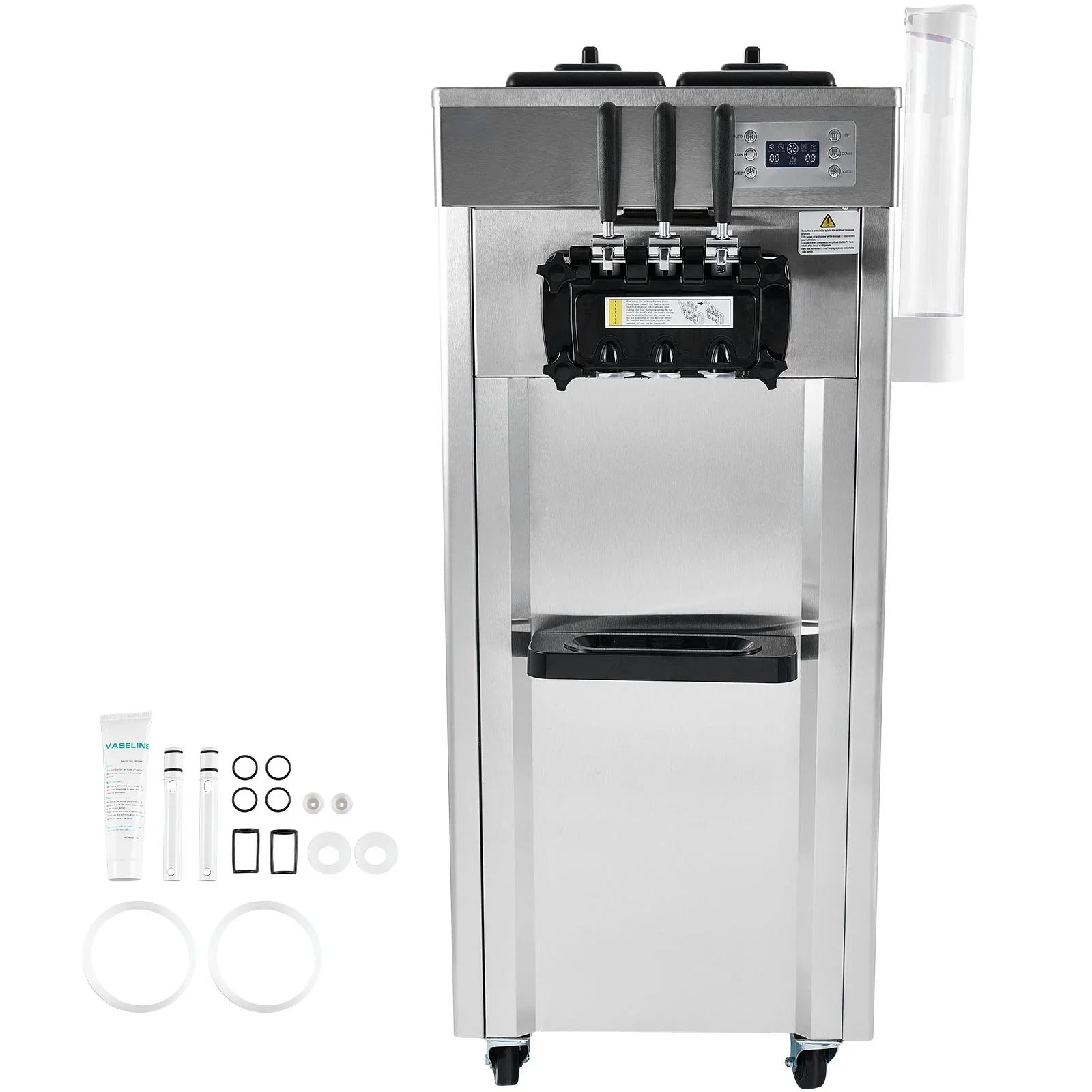 KFFKFF Commercial Soft Ice Cream Machine 21-31 L/H Output 3-Flavor  LED Display Auto Clean 4.3L/1.1GAL Hopper ,1.7L/0.45gal Cylinder