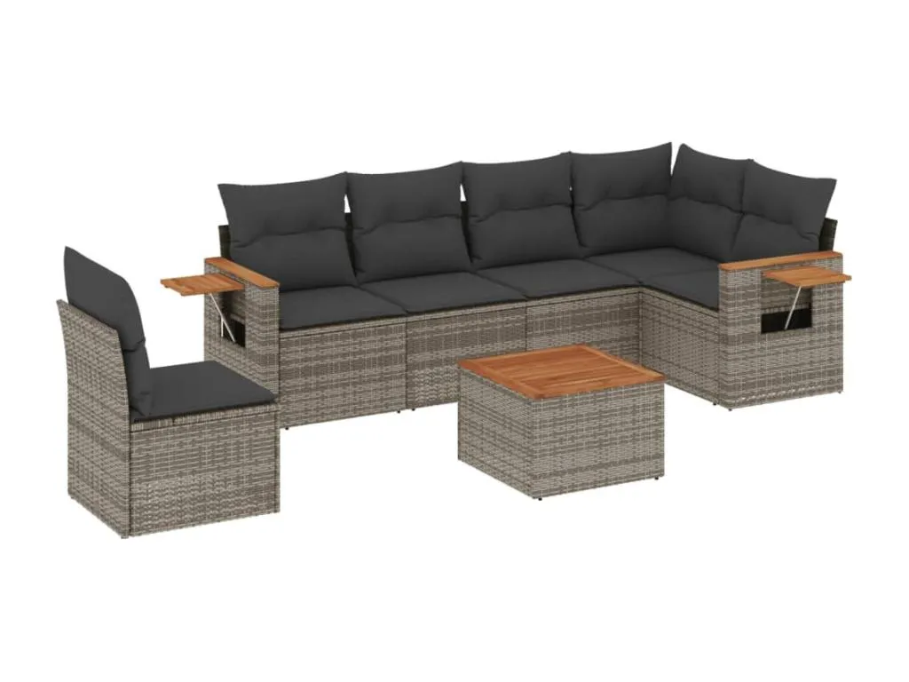Set de sofás de jardín 7 piezas con cojines ratán PE gris KPXQ59140