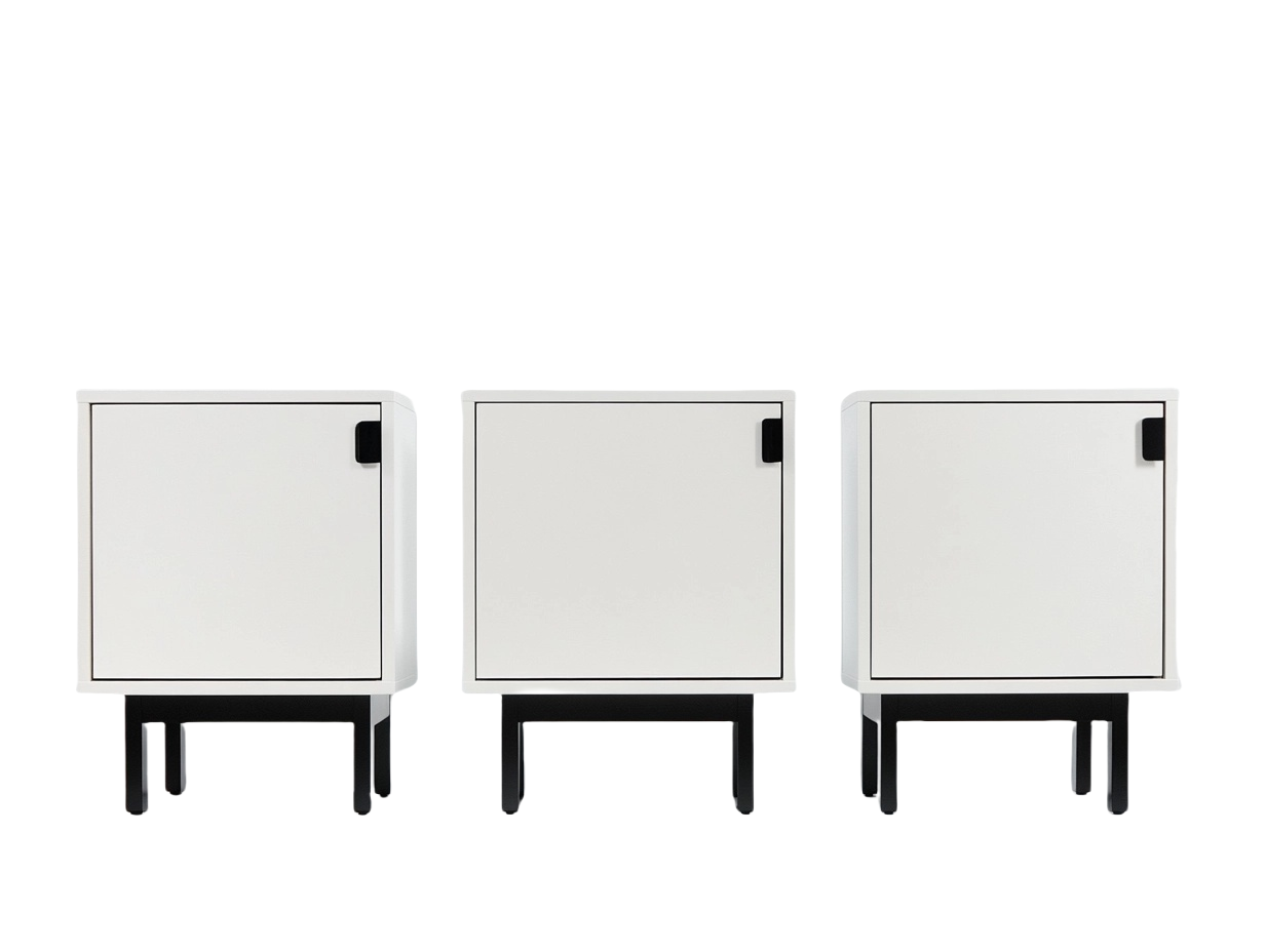 Armario blanco moderno de 60x40x80 cm para salón con estructura de madera y puertas con tiradores negros hb8217662