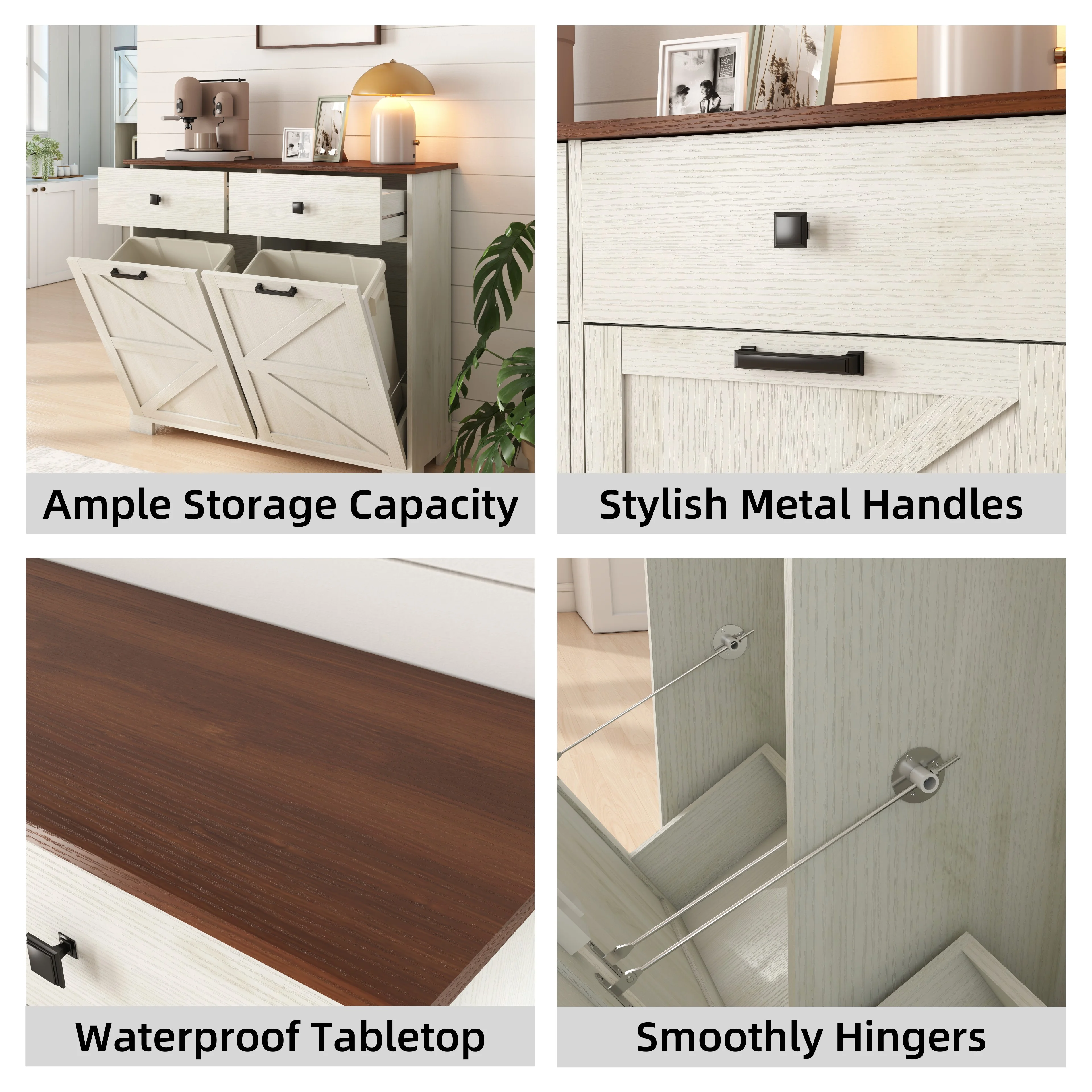 TrumanPick 61"H Large Buffet Sideboard Cabinet, TV Cabinet, Kitchen Pantry for Dining Room, Living Room, 61.3''L x 15''W x 29.8''H, White/Walnut - Image 46