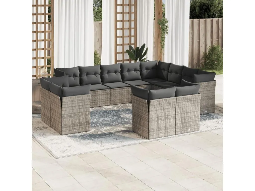 Set de sofás de jardín 12 pzas con cojines ratán sintético gris 83143DUBJ