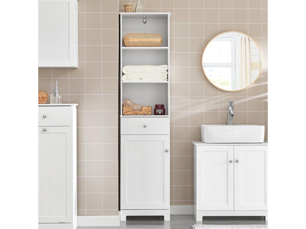 Mueble Columna de baño - Armario Alto baño - 161 x 40 x 35 cm Blanco BZR17-W Cozetiq