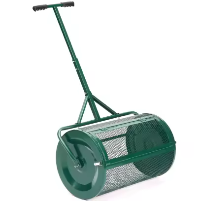 MUCHANT 24" Compost Spreader, Heavy-Duty Metal Mesh Spreader with Adjustable Handle for Lawn, Green