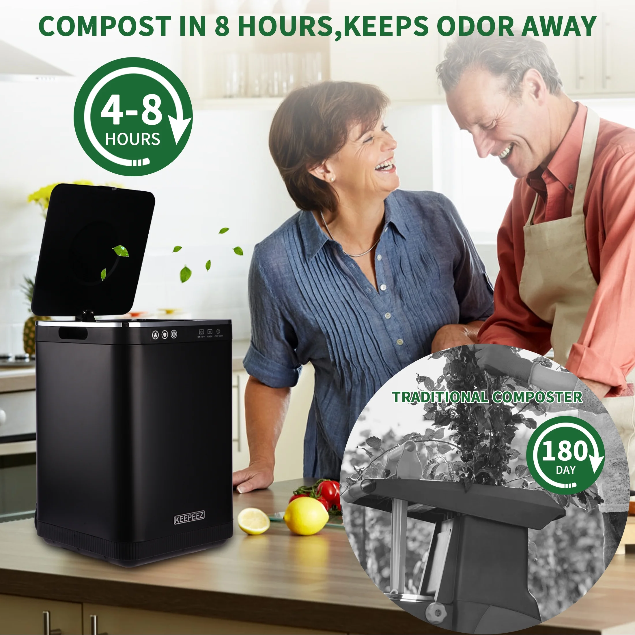 KEEPEEZ 4L Large Capacity Odoroster for Kitchen,Turn Food Waste to Fertilizer for Garden, Food Waste Compost Machineless Quiet Electric Comp - Image 3