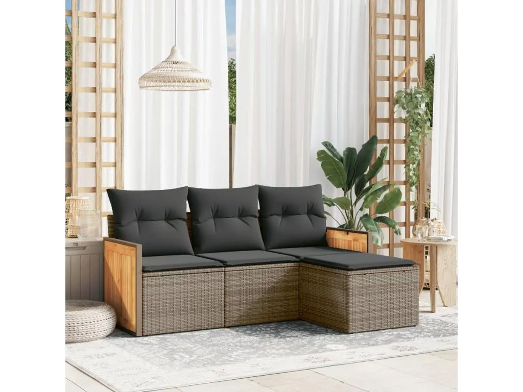 Set de sofás de jardín 4 pzas y cojines ratán sintético gris ngbl06263