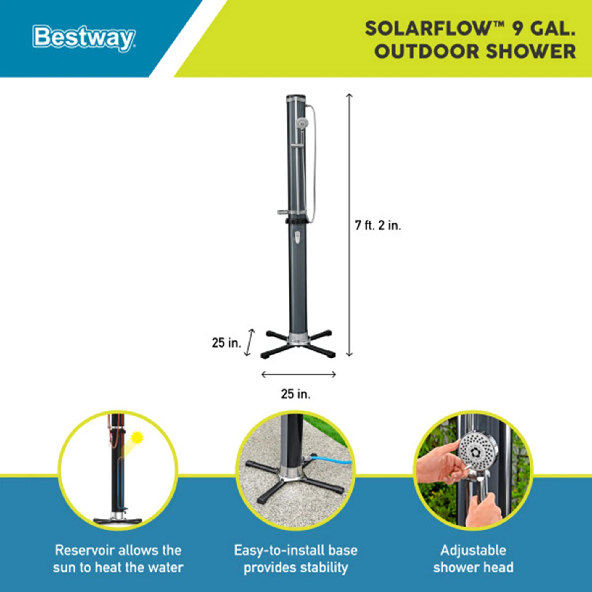 Bestway SolarFlow Outdoor Shower 2gal/8L: Oversized Shower Head and Stand, Easy Installation, & Adjustable Water Flow. Experience the ultimate convenience. - Image 9