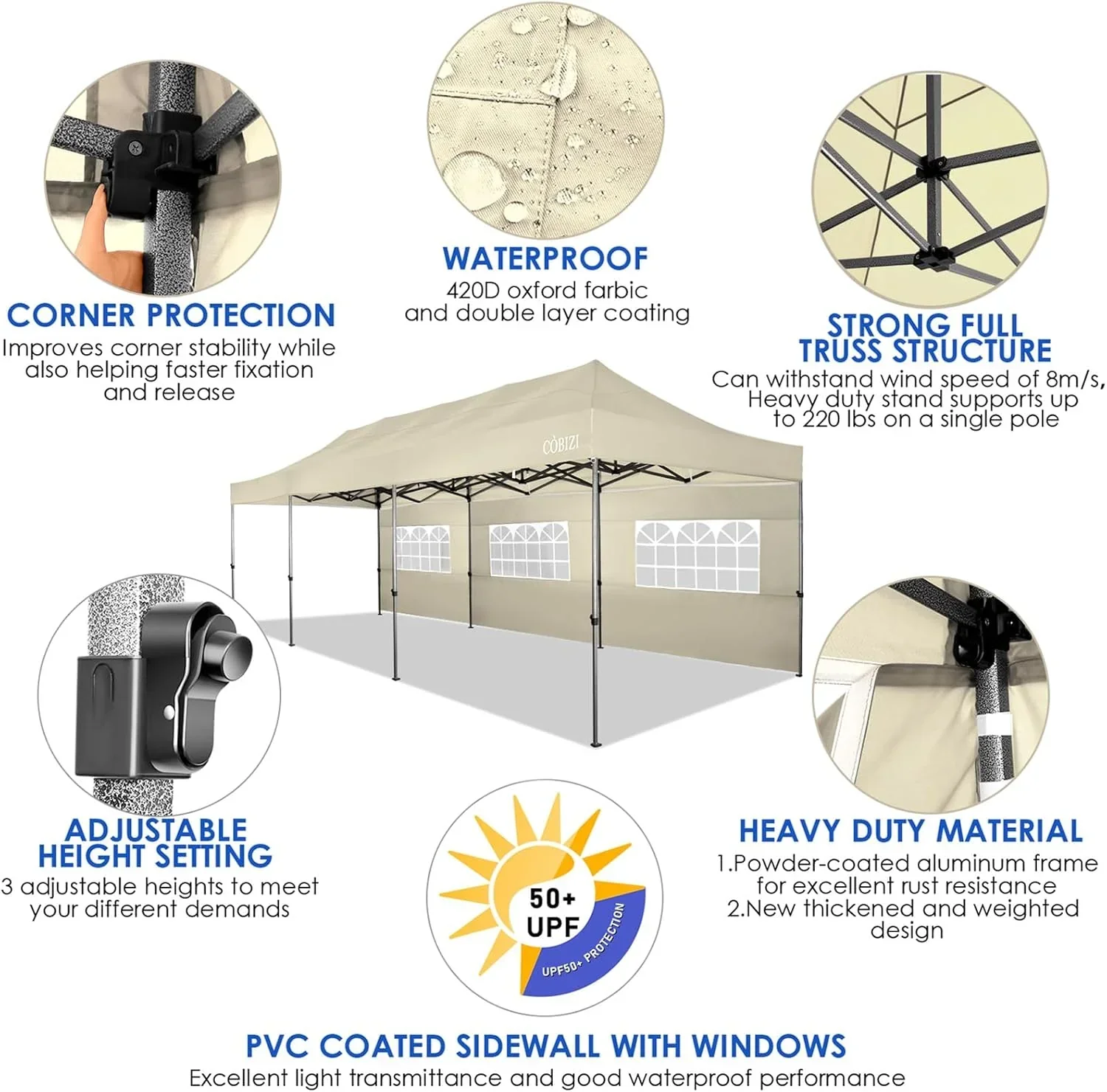 COBIZI 10x20 Heavy Duty Pop up Canopy Tent 6 sidewalls Commercial Canopy Wedding Party Tents