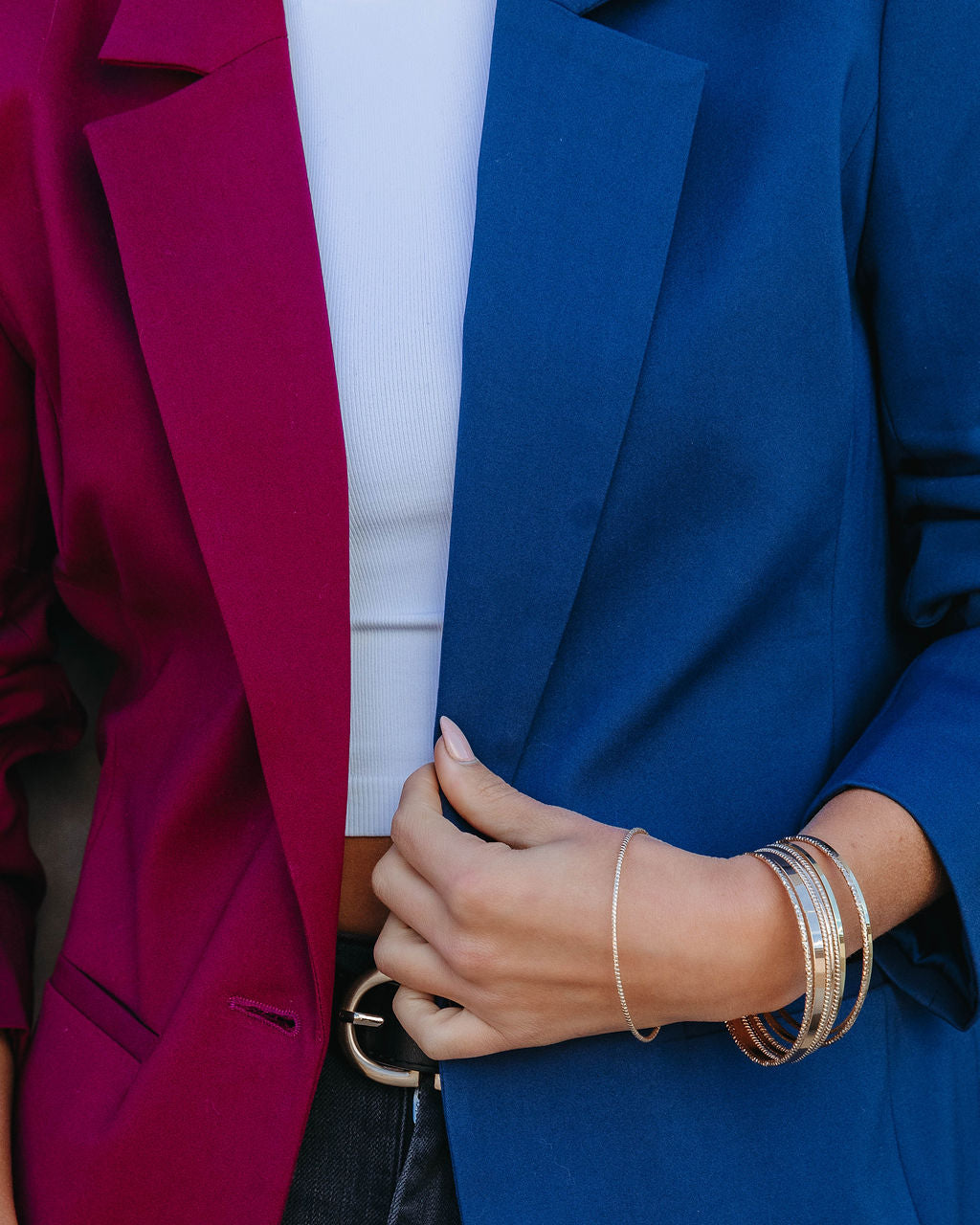 Double Take Pocketed Colorblock Blazer - Wine/Navy - Se7enfashion