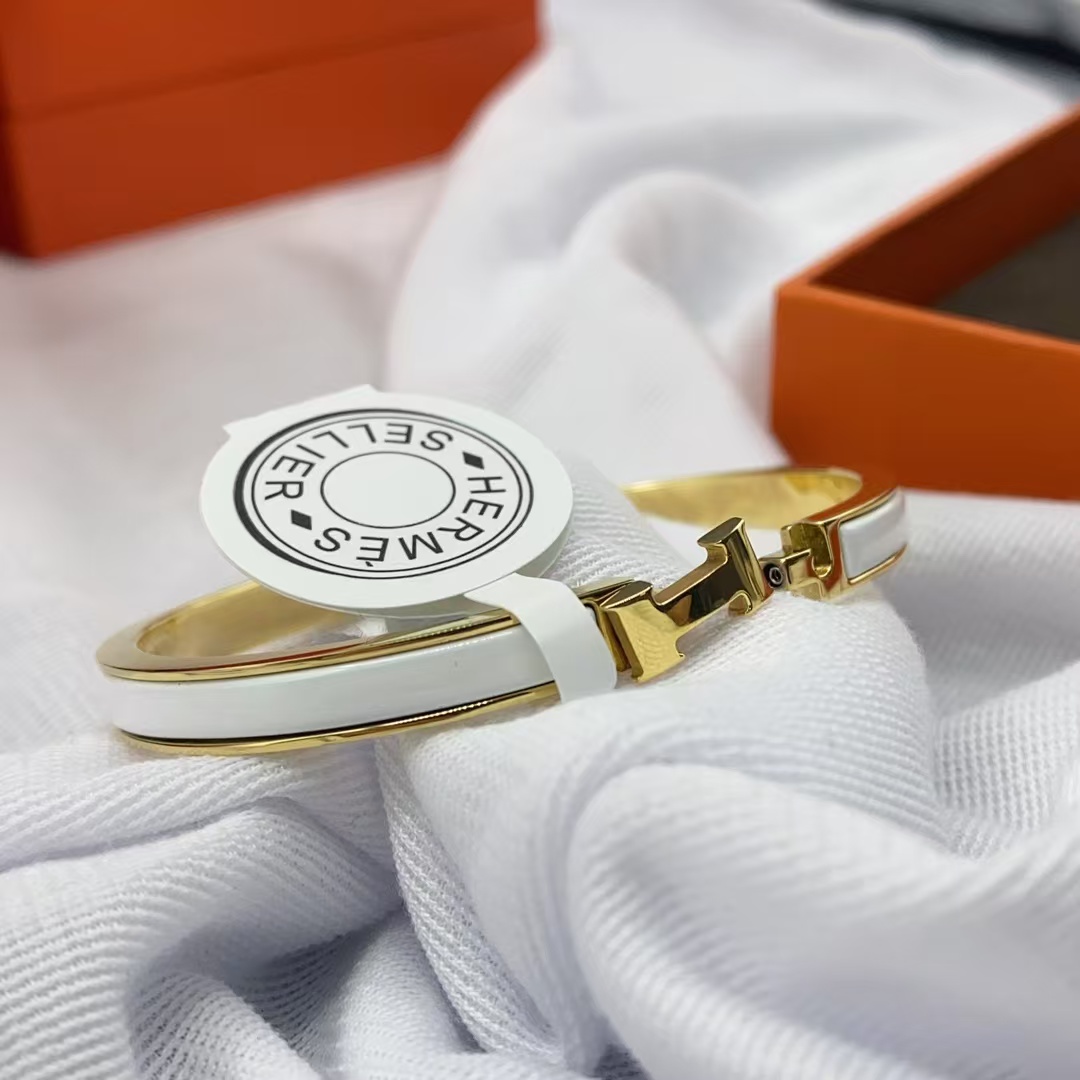 Hermes H White Enamel Bracelet Bangle - Original Replica Club