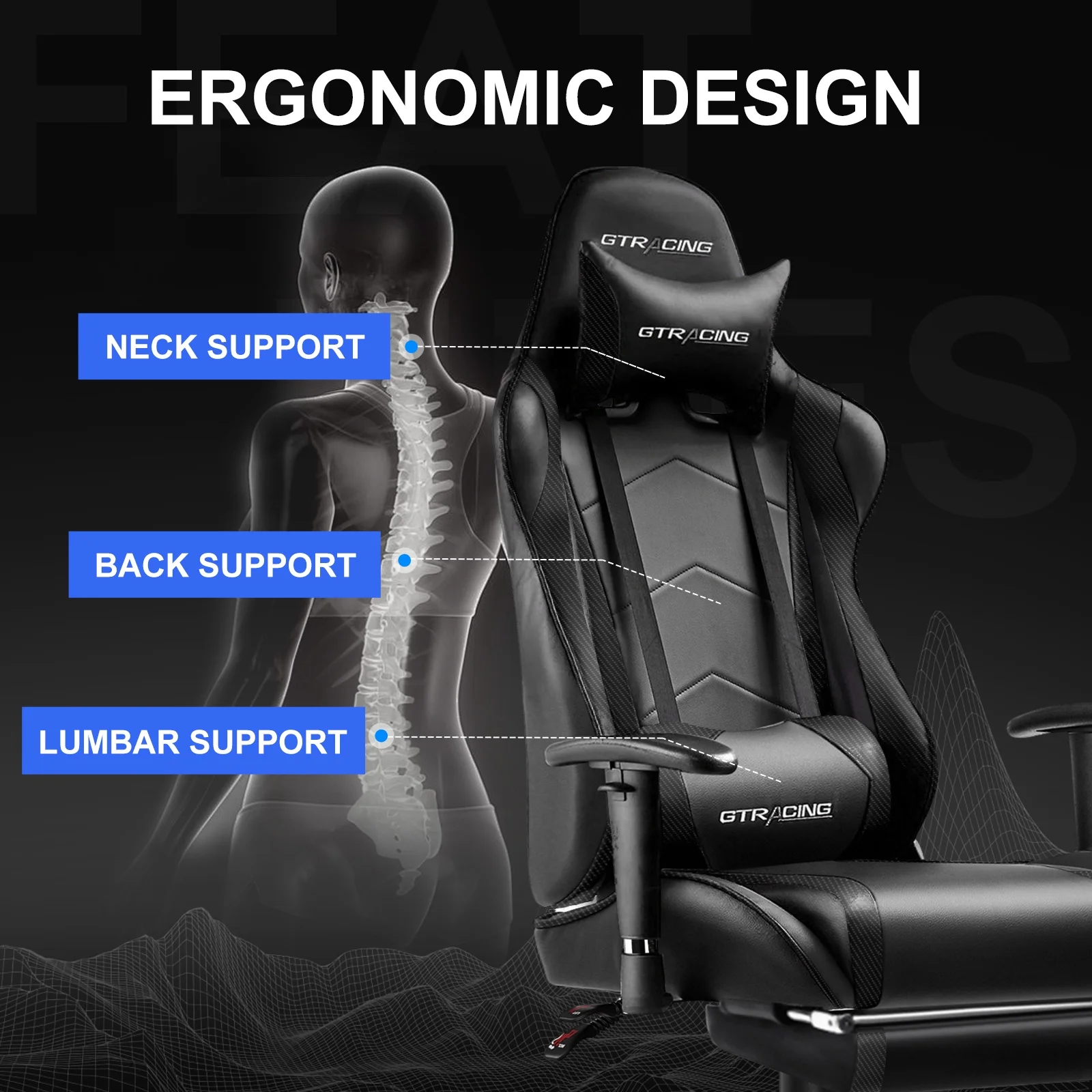 GTRACING Gaming Chair, Ergonomic Office Desk Chair with Lumbar Support, PU Leather, Footrest & Adjustable Headrest, Red - Image 58