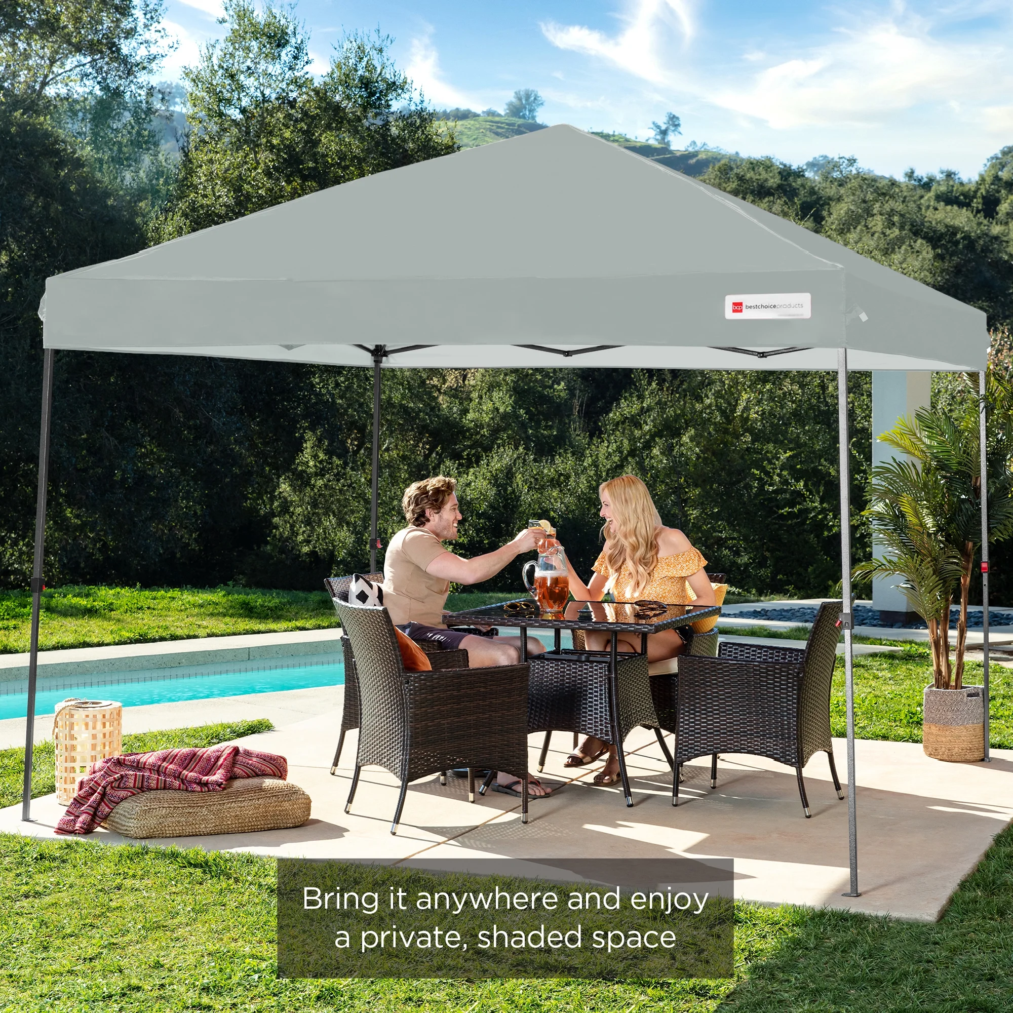 Best Choice Products 10x10ft Easy Setup Pop Up Canopy w/ 1-Button Setup, Wheeled Case, 4 Weight Bags - White - Image 242