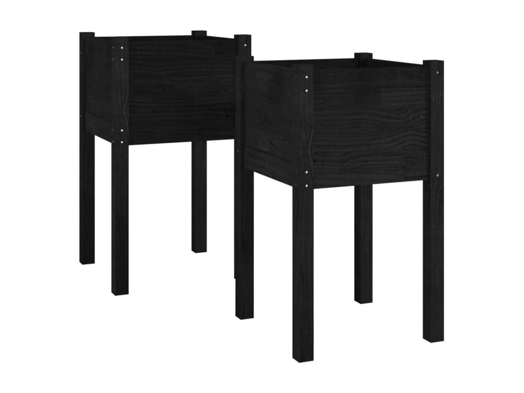 Jardineras 2 unidades madera maciza de pino negro 40x40x70 cm