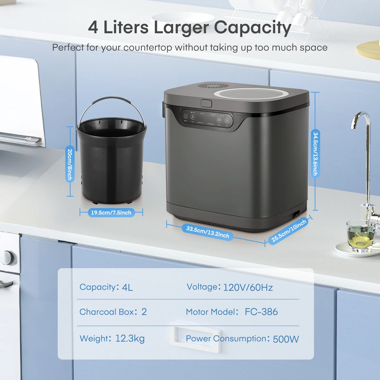 4L Electric Composter for Kitchen, Countertop Compost Bin Indoor with Visible Window, LED Display - Image 3