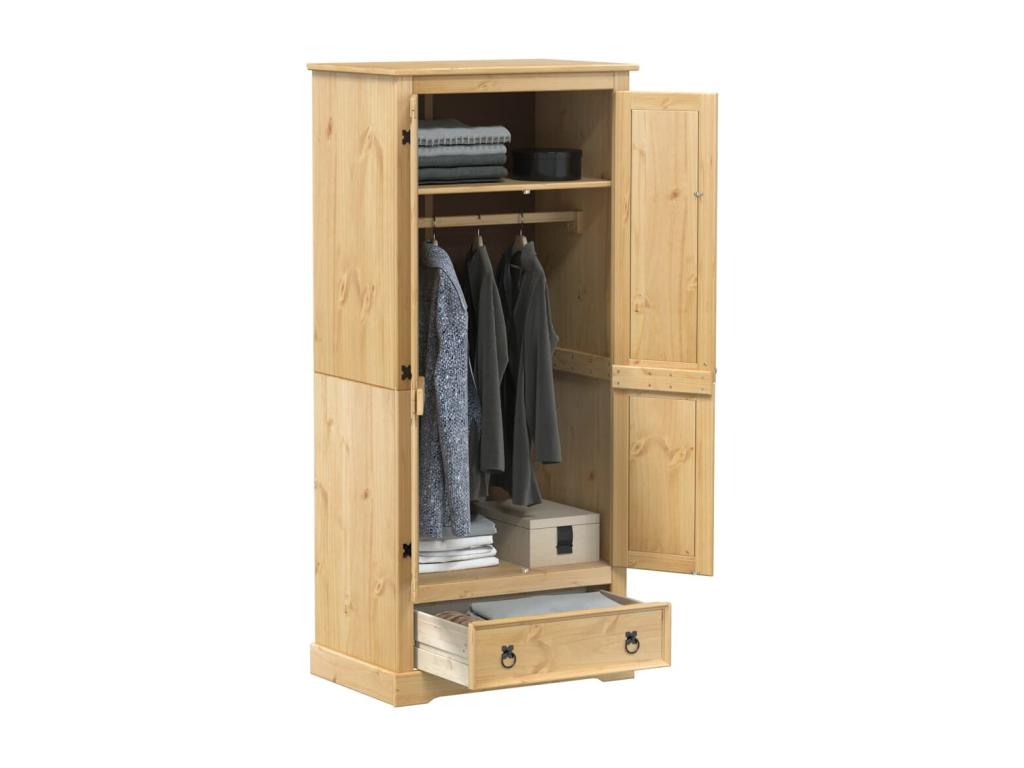 Armario madera maciza de pino 76x50x170 cm Marrón