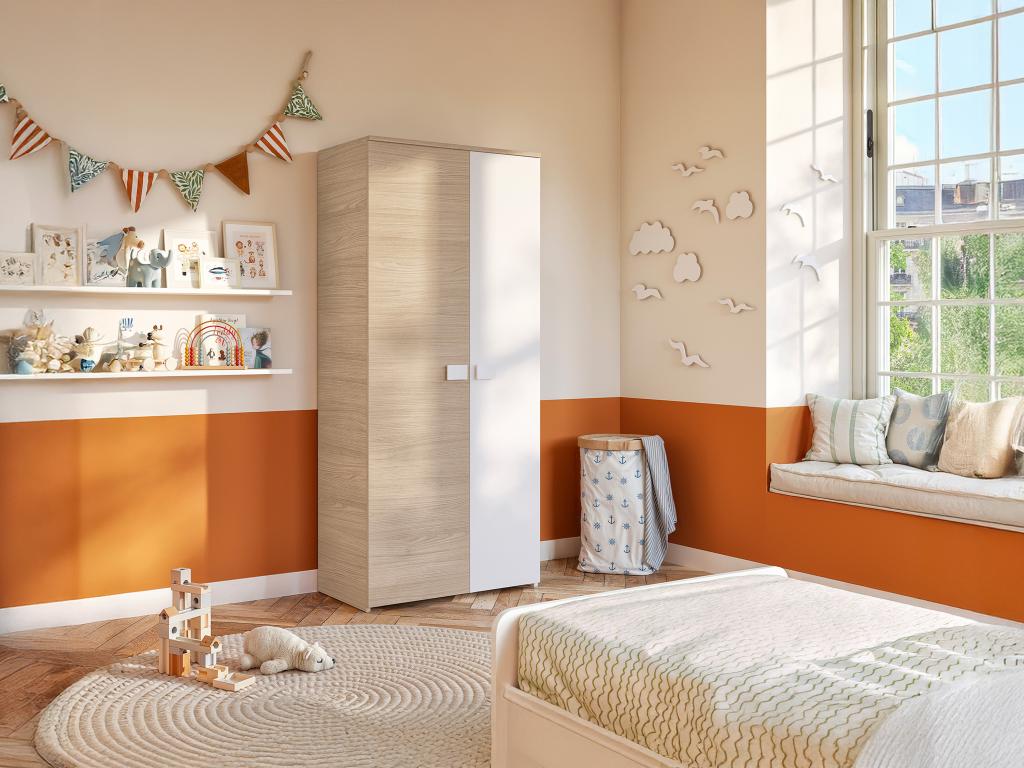 Armario vestidor 2 puertas - roble y blanco