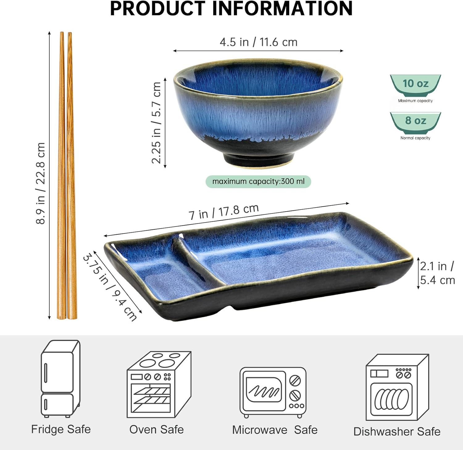 HENXFEN LEAD Ceramic Japanese Appetizer Sushi Plates and Bowls Set for 2 | 7