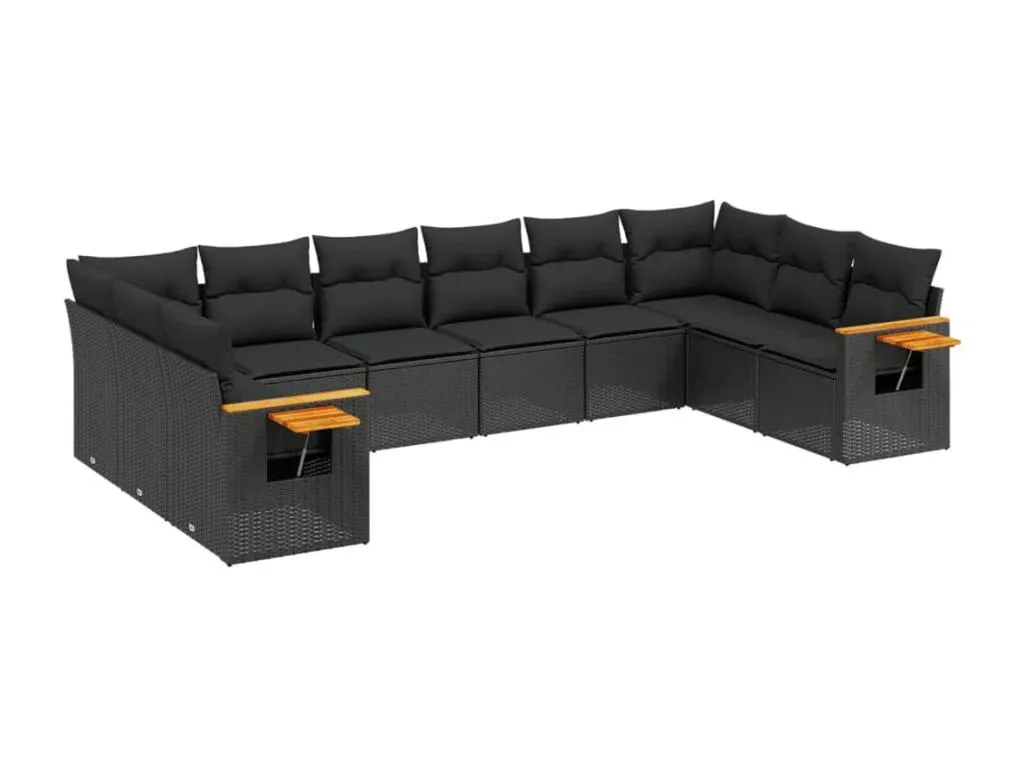 Set de sofás de jardín 10 piezas cojines ratán sintético negro 14250QUDM