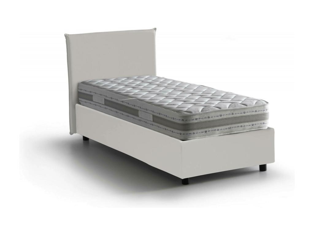 Cama individual Dargill, Cama contenedor con tapizado en ecopiel, 100% Made in Italy, Apertura lateral, con colchón Cm 80x190 incluido, Blanco