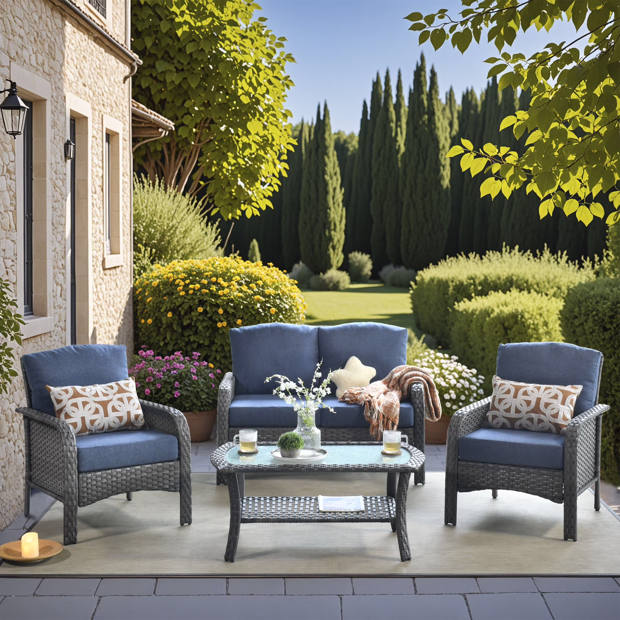 Vcatnet 4 Pieces Outdoor Patio Furniture All-weather Wicker Conversation Set with Coffee Table for Garden,Poolside,Gray - Image 7