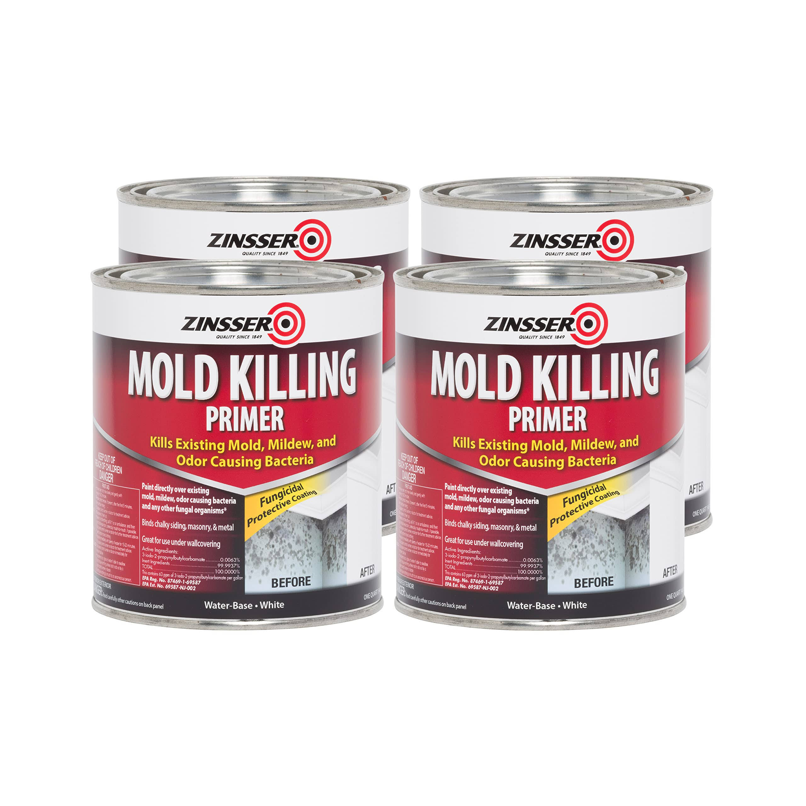 Zinsser 276087-4pk Mold Killing Primer, Quart, White, 4 Pack(Quart (4 Pack))