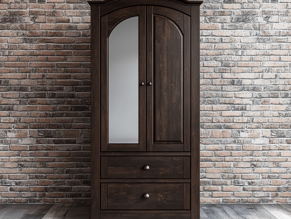 Armario alto de madera – 2 puertas + 2 cajones – 190×85×50 cm – marrón oscuro – estilo clásico con espejo