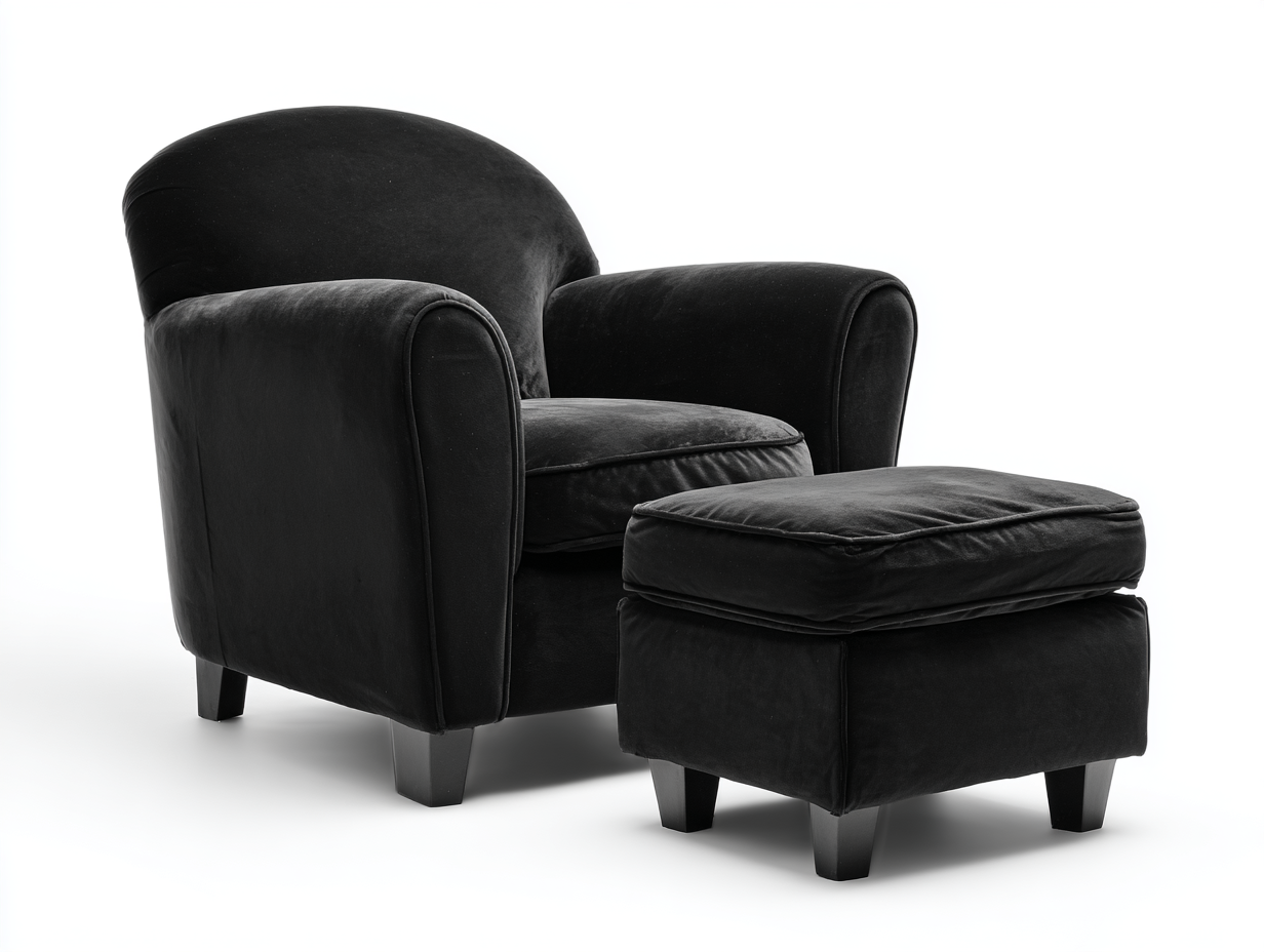 Sillón relax tapizado en terciopelo negro 85×90×95 cm – con reposapiés – estilo moderno