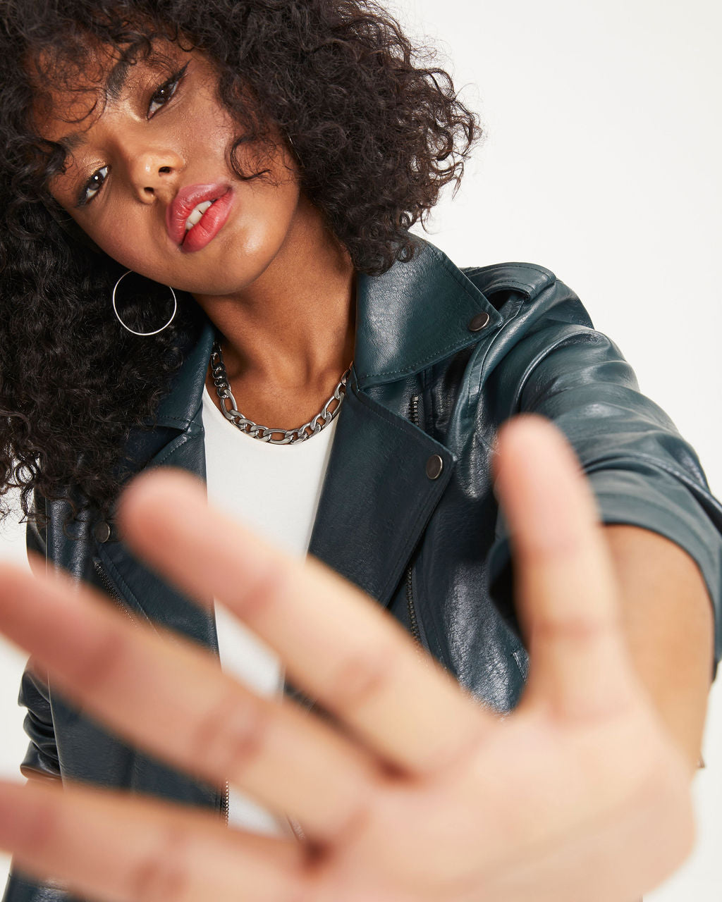 Jingle Bell Rock Pocketed Faux Leather Biker Jacket - Pine - Se7enfashion