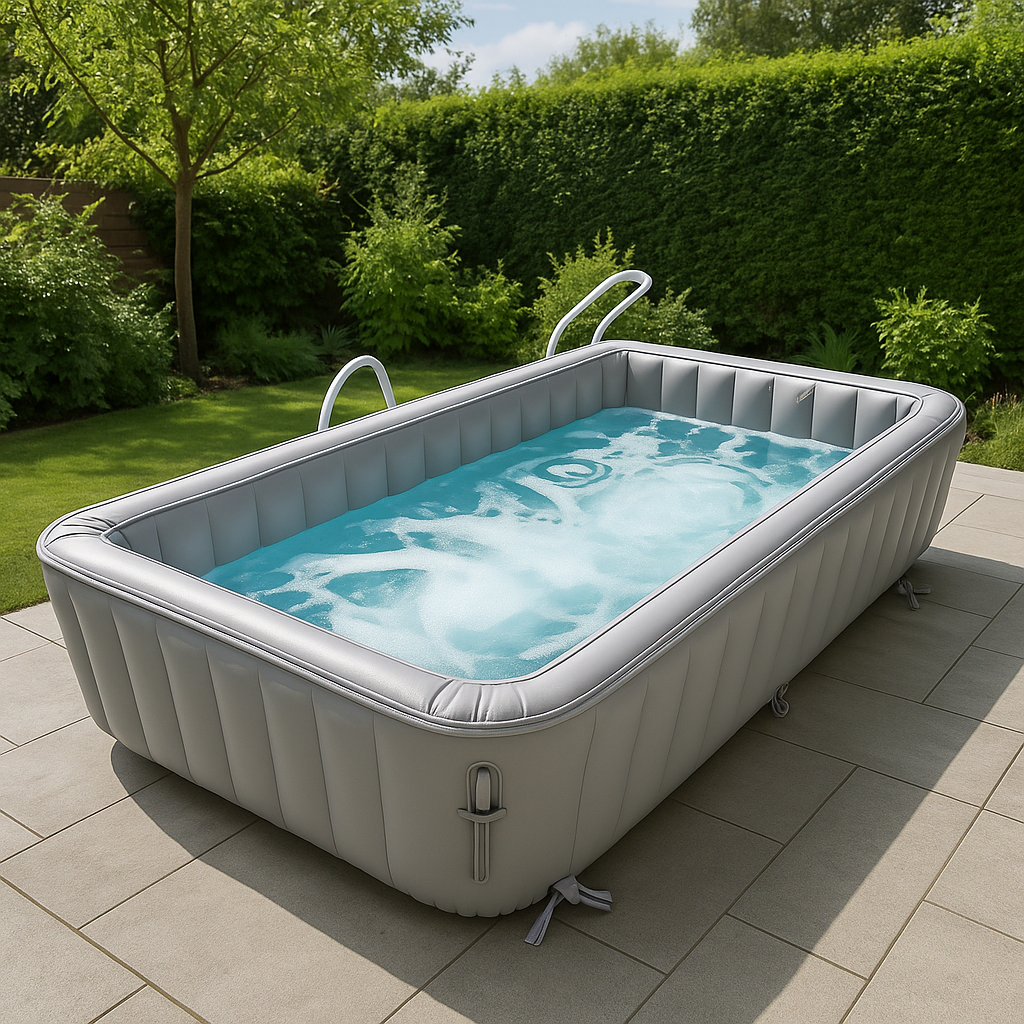 Piscina tubular rectangular piscina rectangular hinchable, piscina desmontable rectangular gris con función hidromasaje, gris, PVC, terraza y jardín, 732x366x132 cm
