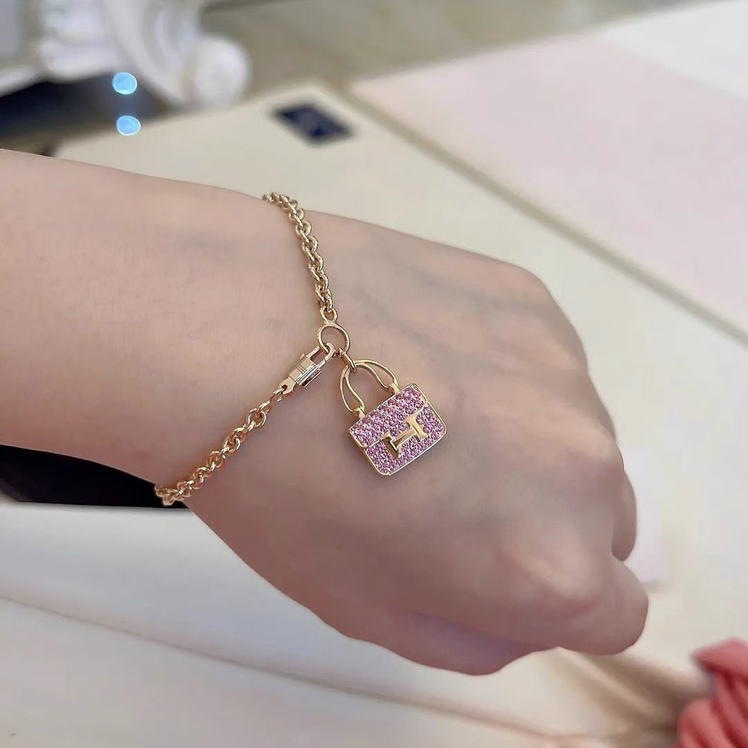 Hermes Pink Diamond H Bag Bracelet - Original Replica Club
